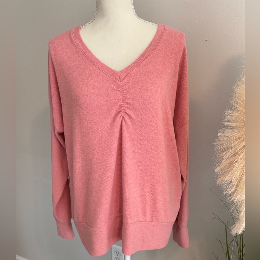 Soft Surroundings Pink V-Neck Long Sleeve Soft Rayon Blend Top Size XL